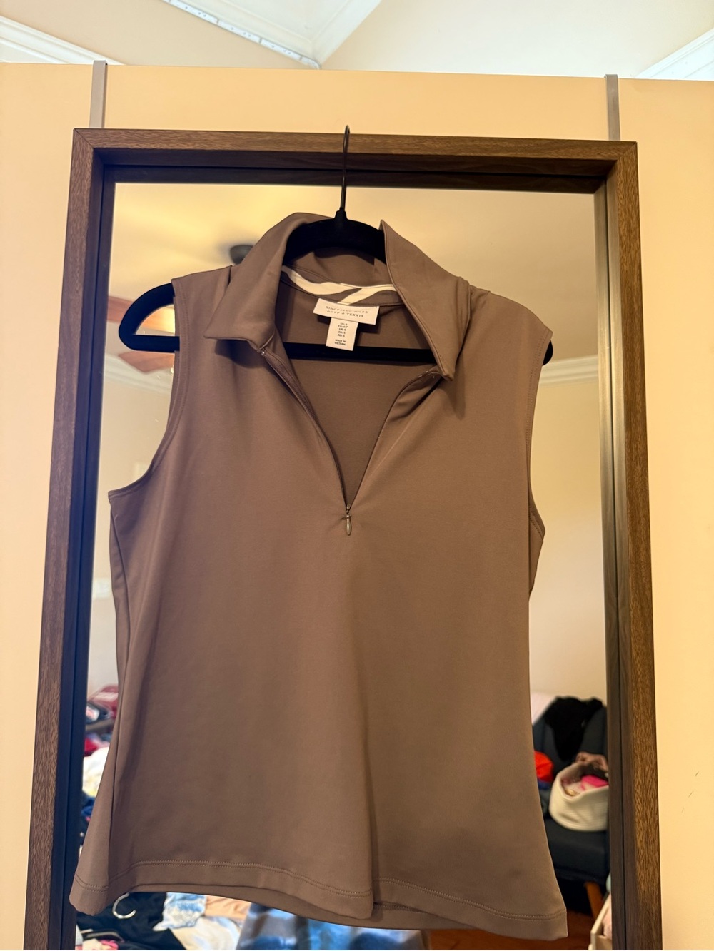 Sleeveless Zip Polo Top - Taupe